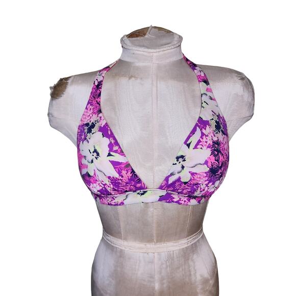 Victorias Secret Purple‎ Floral Bikini Top Size  L - Picture 1 of 5